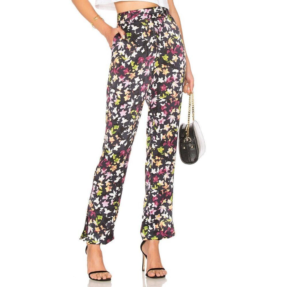 Equipment Florence 100% Silk Floral Straight Leg Trousers Black Multi XL